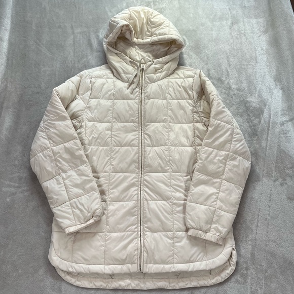 GAP Recycled Puffer Jacket Sz S Tall Ivory Cream Winter Coat Cozy Warm Eco - Picture 1 of 16